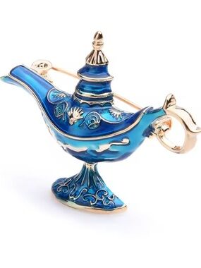 Blue Genie Lamp Gold Brooch